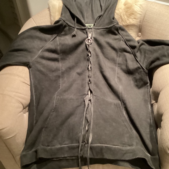 OFF WHITE oversized zip up hoodie. Small. Distressed gray - Picture 3 of 9